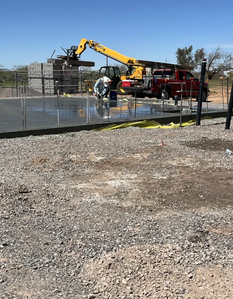 level concrete pouring with tools